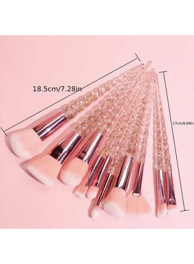 10 Pcs Pink Oval Makeup Brush Set Nylon Bristles Professional Cosmetic Brushes For All Skin Types - Image 4